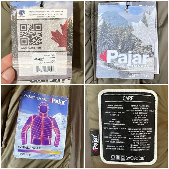 PAJAR CANADA Goose Down Puffer Coat with Fox Fur Hood Military Green Medium NWT - Picture 14 of 16